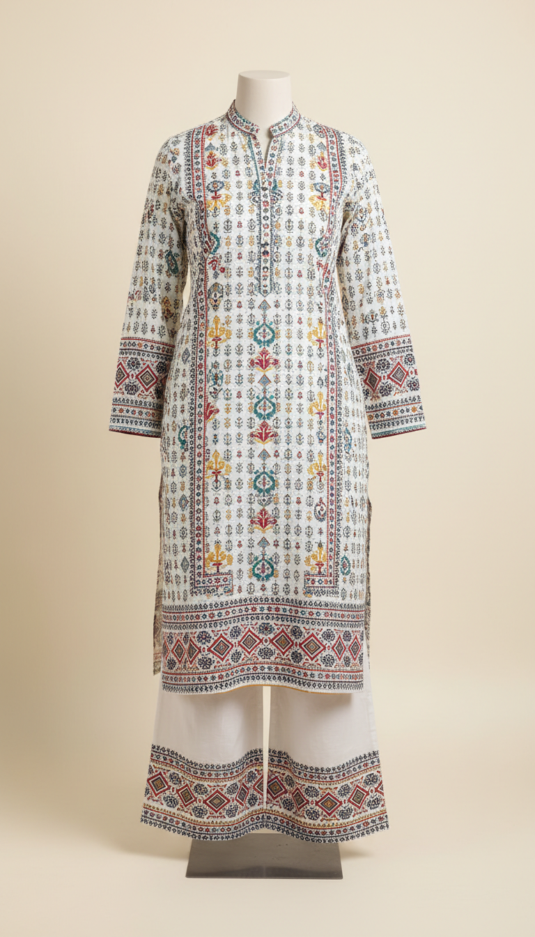 Blended Fabric Kameez With Minimalist Collar